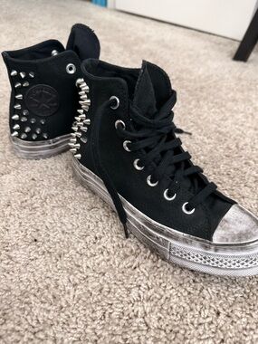 Converse Black High-Top Sneakers with Silver Spike Accents